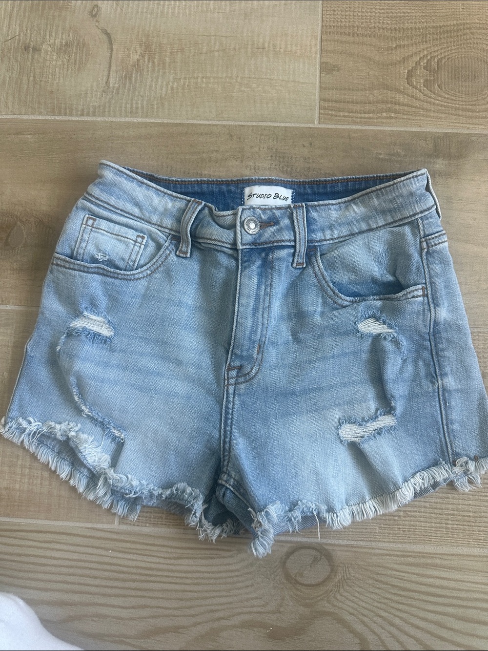 Studio Light Wash Distressed Denim Shorts - Women